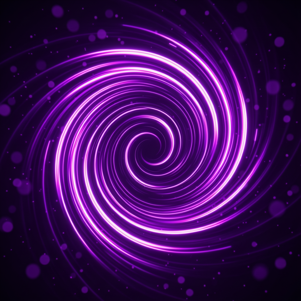 Neon purple spiral pulling inward against a dark void — hypnotic and trance-like